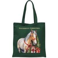 Bad Zebedee Women's Vintage Christmas Horse Tote Bag in Dark Green