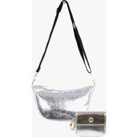 Etre Women's Faux Leather Half Moon Crossbody Bag & Universal Earbuds Case in Silver