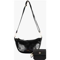 Etre Women's Faux Leather Half Moon Crossbody Bag & Universal Earbuds Case in Black