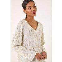 Roman Women's Contrast Stitch V-Neck Top in Warm White | Size: 16