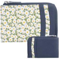 Mala leather Women's Maisie Floral Daisy Garden Coin & Card Purse in Navy