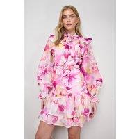 Oasis Women's Tie Neck Ruffle Fit & Flare Mini Dress in Purple | Size: 8