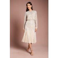 Coast Women's Party Sequin Long Sleeve Midi Dress in Champagne | Size: 8