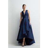 Coast Women's Honoured Petite Sleeveless Plunge Waterfall Twill Maxi Bridesmaid Dress in Navy | Size: 10