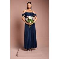 Coast Women's Bardot Pleated Maxi Bridesmaid Dress in Navy | Size: 12
