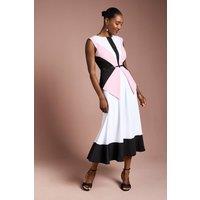 Coast Women's Colour Block Belted Crepe Midi Dress in Ivory | Size: 12