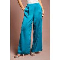 Coast Women's Petite Satin Flare Trouser in Teal | Size: 8