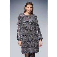 Wallis Women's Sequin Cowl Shift Dress in Pewter | Size: 12