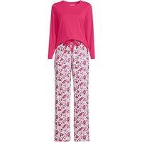 Lands' End Women's Plus Cotton Jersey Pyjama Set in Bright Pink | Size: 20-22