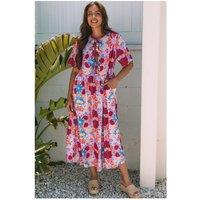 Everyday The Label Women's Rose Floral Tied Front High Waist Short Sleeve Loose Long Dress | Size: XL