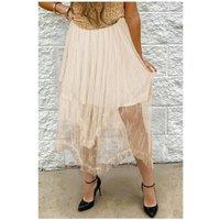 Everyday The Label Women's Apricot Lace Cascading Tiered High Waist Maxi Skirt in Peach | Size: Large