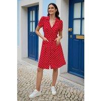 Yumi Women's Retro Shirt Polka Dot Dress in Red | Size: 8