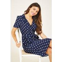 Yumi Women's Navy Spotted Shirt Dress | Size: 20