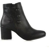 XY London Women's 'Ruth' Low Mid Block Heel Button Tie Ankle Boots With Zip Fastening in Black | Size: 7