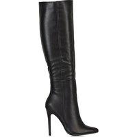 XY London Women's 'Nora' Pointed Toe Zip Up Knee High Stiletto Heel Long Boots in Black | Size: 5