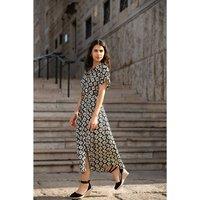 Yumi Women's Black Viscose Midi Shirt Dress With Matching Belt | Size: 12