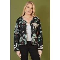 Yumi Women's Black Animal Print Reversible Cotton Cropped Quilted Jacket | Size: 12