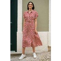 Yumi Women's Red Viscose Midi Shirt Dress With Matching Belt | Size: 22