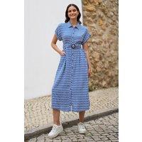 Yumi Women's Blue Viscose Midi Shirt Dress With Matching Belt | Size: 22