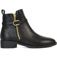 XY London Women's 'Lorna' Flat Low Heel Ankle Booties With Decorative Buckle & Zip in Black | Size: 8