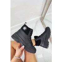 Love Lemonade Women's Crystal Starstruck Platform Ankle Trainer Boots in Black | Size: 5