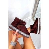 Love Lemonade Women's Crystal Diamond Edge Cosy Snug Mini Boots in Brown | Size: 6