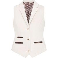 Infinity Leather Women's Tailored Fit Wool Blend Tweed Waistcoat in Beige | Size: 10