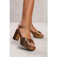 Where's That From Women's 'Madon' Mid Block Heel With Plaftorm & Bow Detailing in Gold | Size: 6