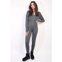 IKRUSH Women's Kathryn Zipper Front Long Sleeve Bodycon Jumpsuit in Grey | Size: S/M