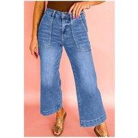 Everyday The Label Women's Sky Blue Cropped High Rise Wide Leg Jeans in Pale Blue | Size: 10