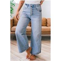 Everyday The Label Women's Beau Blue Multi Buttons Pinstripe Wide Leg Jeans in Pale Blue | Size: 12