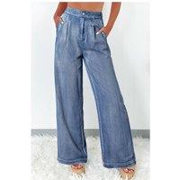 Everyday The Label Women's Dusk Blue Acid Wash Wide Leg High Waist Jeans in Mid Blue | Size: 10