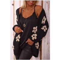 Everyday The Label Women's Black Floral Print Knitted Open Front Loose Cardigan | Size: Small