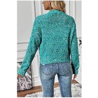 Everyday The Label Women's Aruba Blue Rhinestone Decor Multicolor Confetti Sweater Cardigan in Turquoise | Size: Large