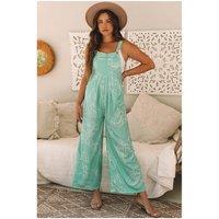 Everyday The Label Women's Moonlight Jade Printed Bib Wide Leg Overalls | Size: Small
