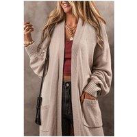Everyday The Label Women's Beige Side Pockets Open Front Long Knitted Cardigan | Size: XL