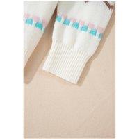 Everyday The Label Women's White Striped Christmas Tree Ribbed Trim Drop Shoulder Sweater | Size: Small