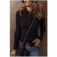 Everyday The Label Women's Black Ribbed Knit Collared Slim Fit Sweater Cardigan | Size: Large