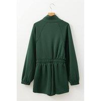 Everyday The Label Women's Blackish Green Collared Half Zip French Terry Knit Drawstring Casual | Size: Medium