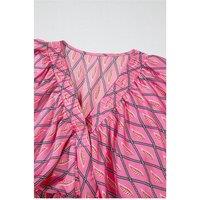 Everyday The Label Women's Pink Paisley Geometric Print V Neck High Waist Romper | Size: Medium