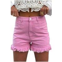 Everyday The Label Women's Pink Frayed Edge Mid Rise Denim Shorts | Size: 16