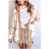 Everyday The Label Women's White Color Block Striped Open Front Cardigan With Pocket | Size: Large