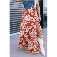 Everyday The Label Women's Red High Split Floral Western Cowgirl Maxi Skirt | Size: Large