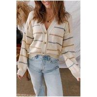 Everyday The Label Women's Multicolour Striped Buttoned Front V Neck Drop Shoulder Cardigan | Size: XL