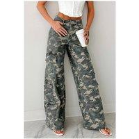 Everyday The Label Women's Green Camo Denim Cargo Wide Leg Pants | Size: 18