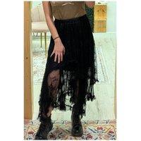 Everyday The Label Women's Black Lace Cascading Tiered High Waist Maxi Skirt | Size: XL
