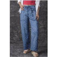 Everyday The Label Women's Blue Leopard Printed Drawstring Waist Pocketed Wide Leg Jeans | Size: 10