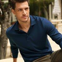 Lands' End Men's Long Sleeve Supima Polo Shirt, Traditional Fit in Dark Navy | Size: Large