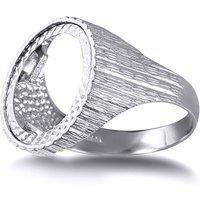 Jewelco London Men's Silver Ribbed Barked 10th Oz Kruger Brittania Coin Mount Ring | Size: P