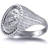 Jewelco London Men's Silver Ribbed Barked St George Ring (10th Ounce Coin Size) | Size: U